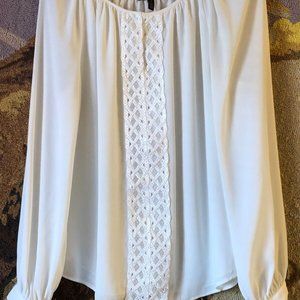 White House Black Market Cream Blouse with Lace Detail
